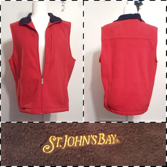 ST. John's Bay M Fleece red vest navy colar VGUC! - Picture 2 of 8